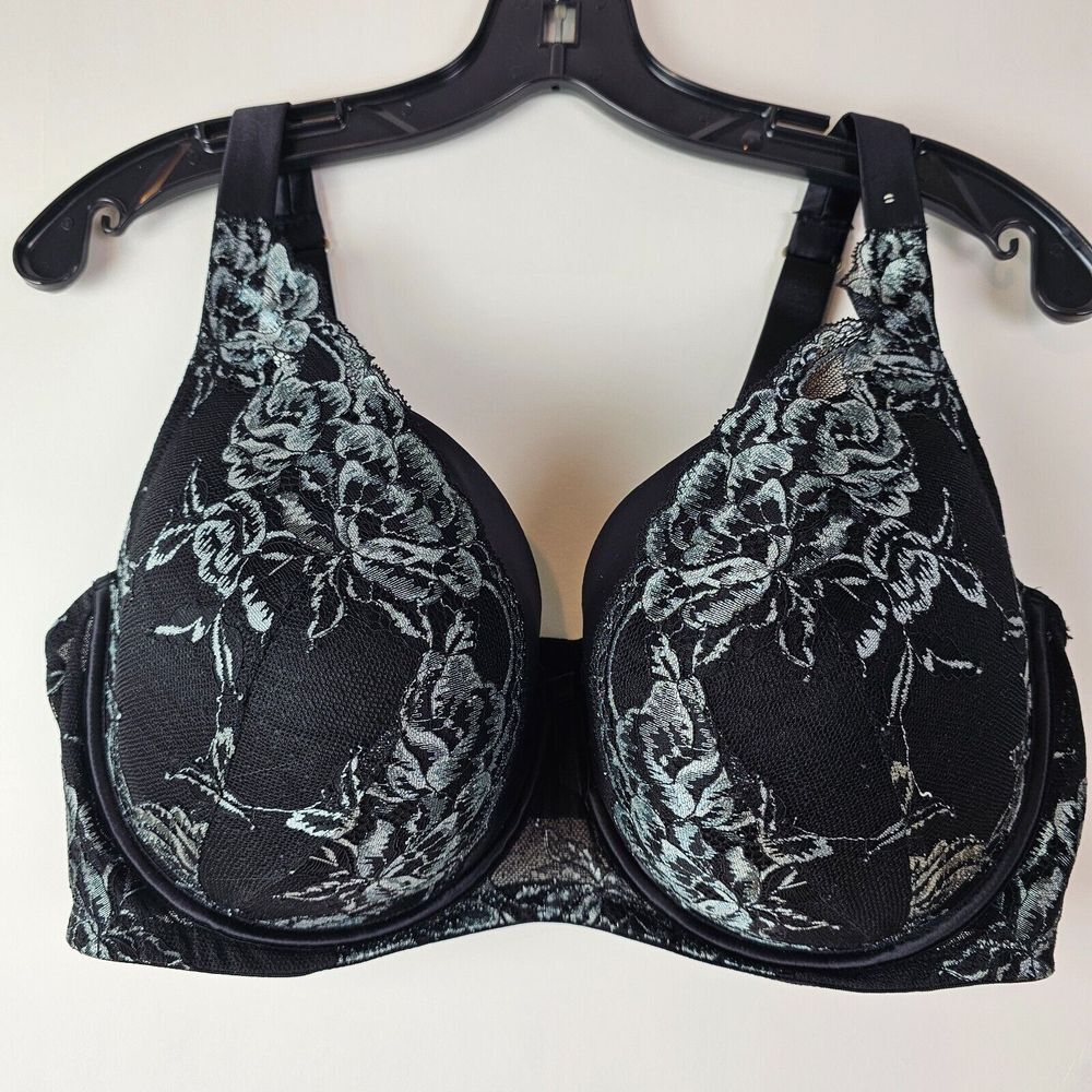City Chic Boudoir Underwire Padded Bra Size 40G‎ Black Gray Lace Floral
